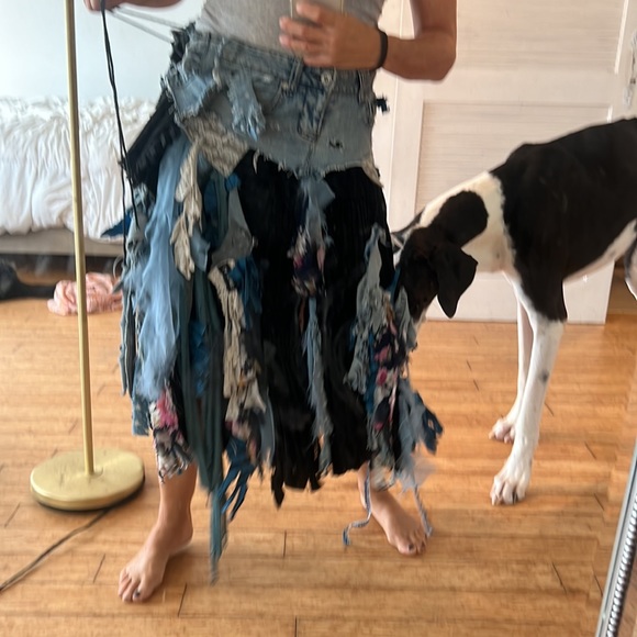 Upcycled Festival Skirt. Handmade from denim and assorted fabric. - Picture 3 of 4